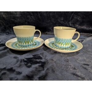 Noritake Younger Image Bahama Coffee Cups Saucers Set of 2 Blue Green Floral MCM